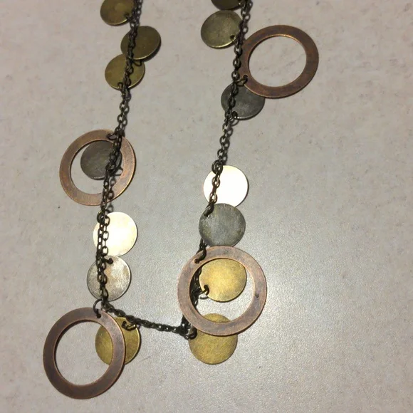 4/$20 Long mixed metal copper brass bronze silver necklace - Picture 4 of 4